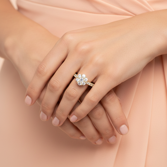 Diamond Floral Bloom Halo Petal Botanical Radiant Feminine
