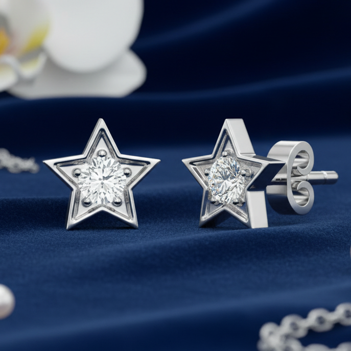 Diamond Star Stud Earrings for Women