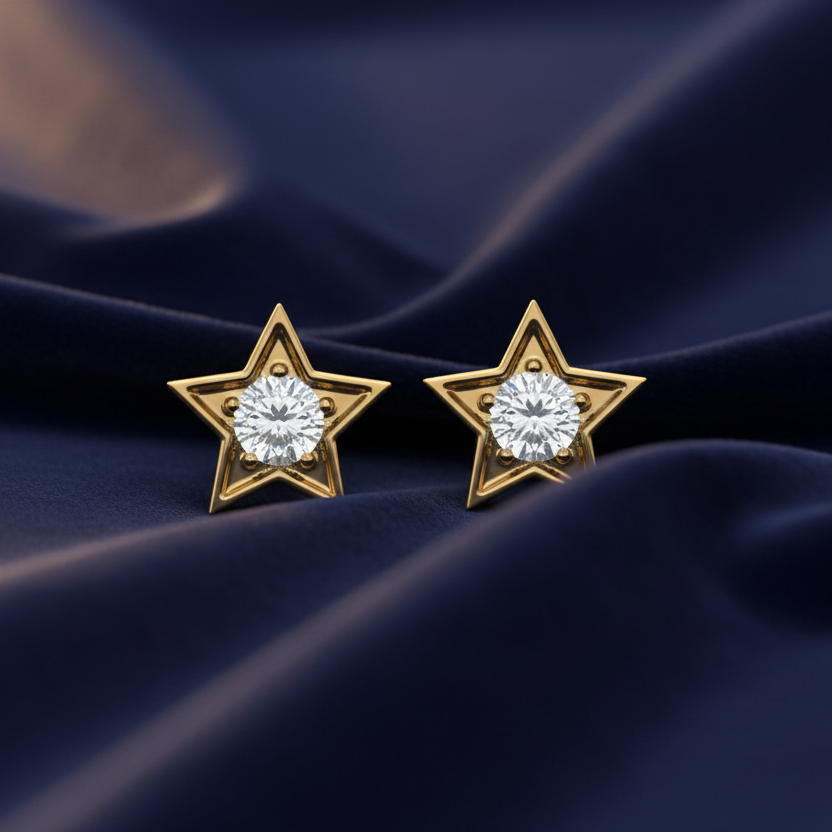 Diamond Star Stud Earrings for Women