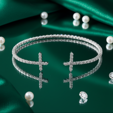 Load image into Gallery viewer, Open Cuff Cross Diamond Sparkle