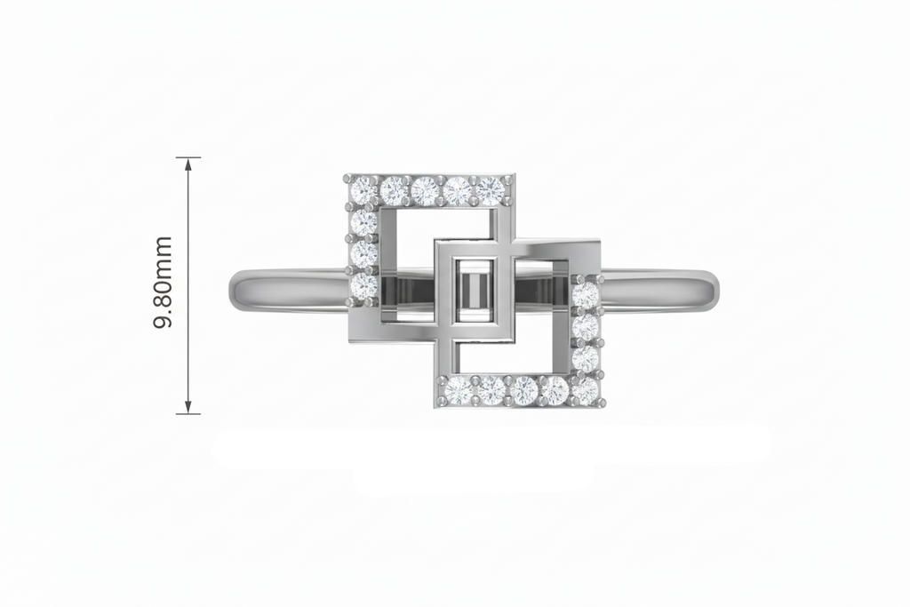 Sleek Dual Square Frame Chain-Link Diamond Encrusted Geometric