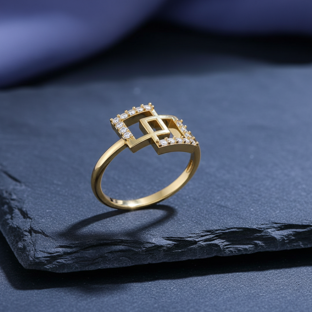 Sleek Dual Square Frame Chain-Link Diamond Encrusted Geometric