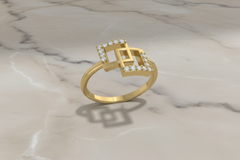 Sleek Dual Square Frame Chain-Link Diamond Encrusted Geometric