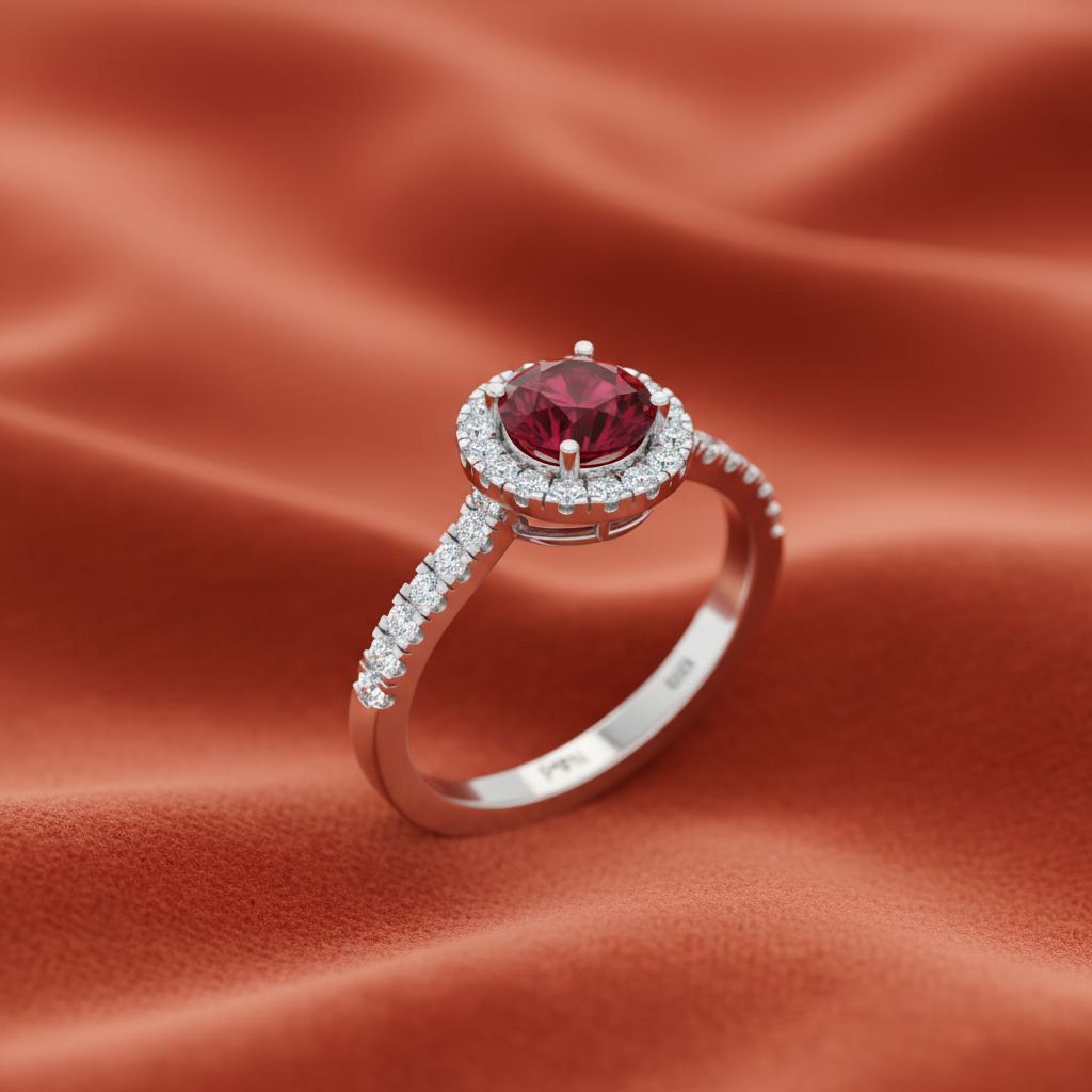 Ruby With Four-Prong Halo