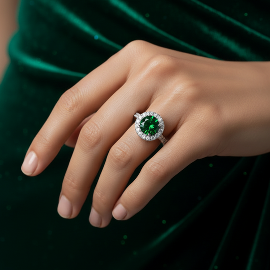 Emerald With Four-Prong Halo
