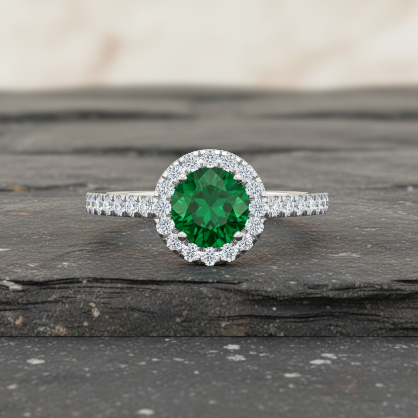Emerald With Four-Prong Halo