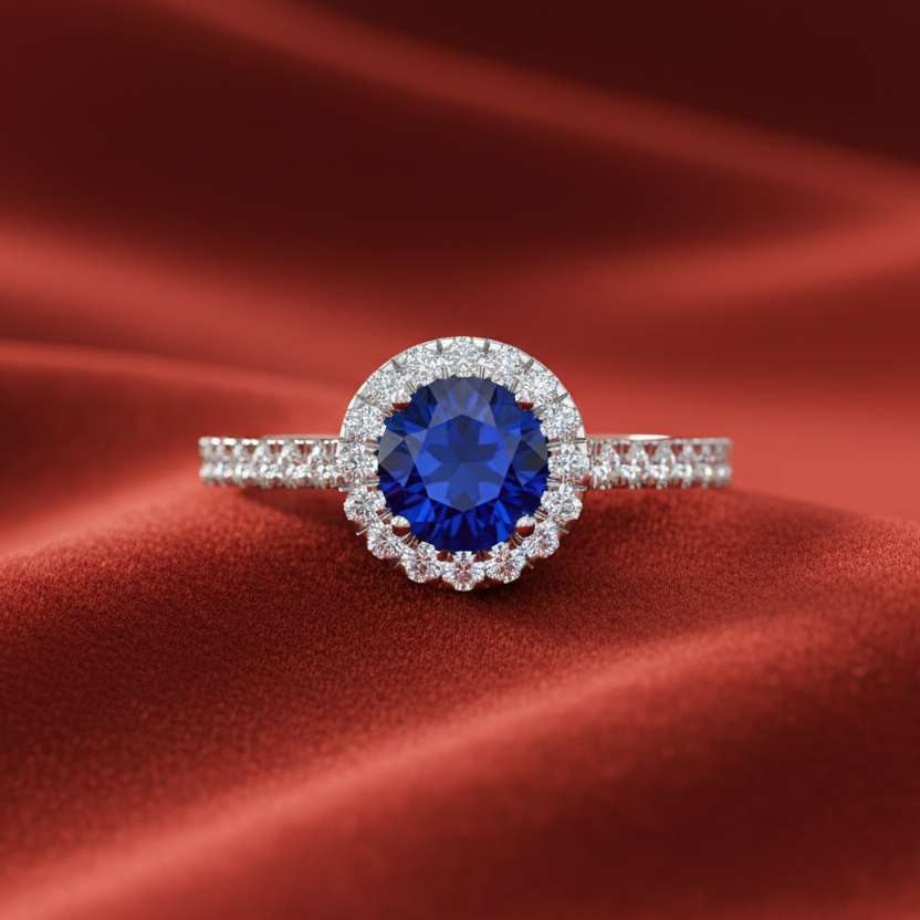 Sapphire With Four-Prong Halo