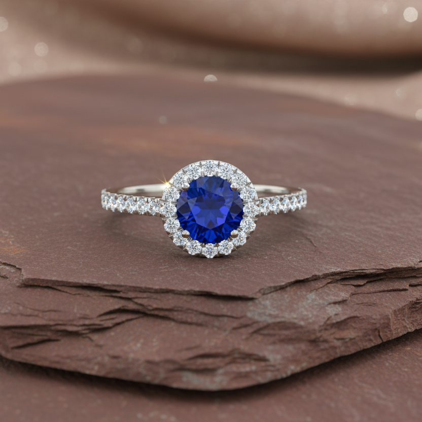 Sapphire With Four-Prong Halo