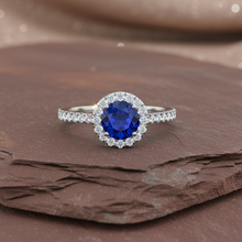 Load image into Gallery viewer, Sapphire With Four-Prong Halo