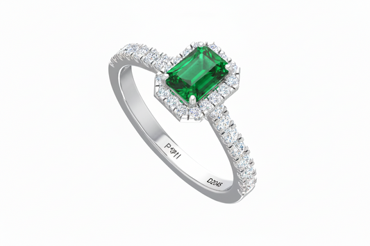 Opulent Emerald Cut Halo Diamond Crimson Precious Regal Passionate