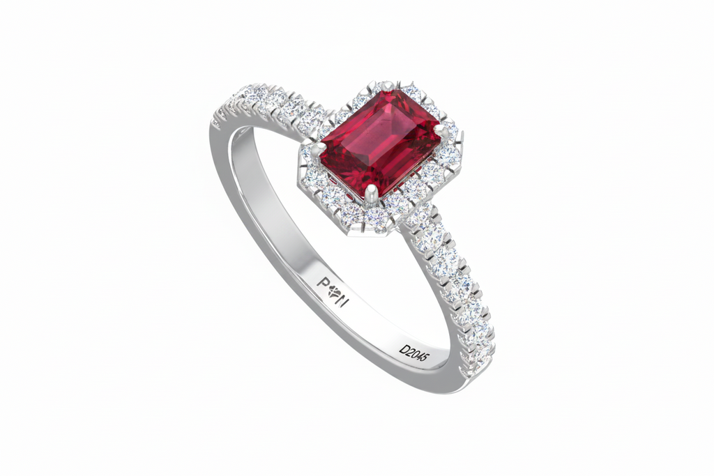 Emerald Cut Ruby With Diamonds