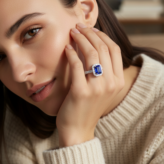 Emerald Cut Sapphire With Diamonds Halo Precious Regal Passionate Step-Cut