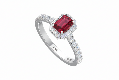Emerald Cut Ruby With Diamonds