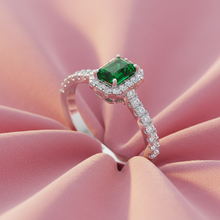Load image into Gallery viewer, Opulent Emerald Cut Halo Diamond Crimson Precious Regal Passionate