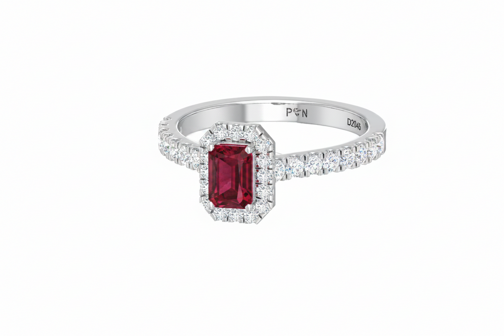 Emerald Cut Ruby With Diamonds
