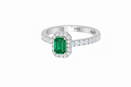 Opulent Emerald Cut Halo Diamond Crimson Precious Regal Passionate