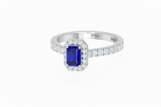 Emerald Cut Sapphire With Diamonds Halo Precious Regal Passionate Step-Cut