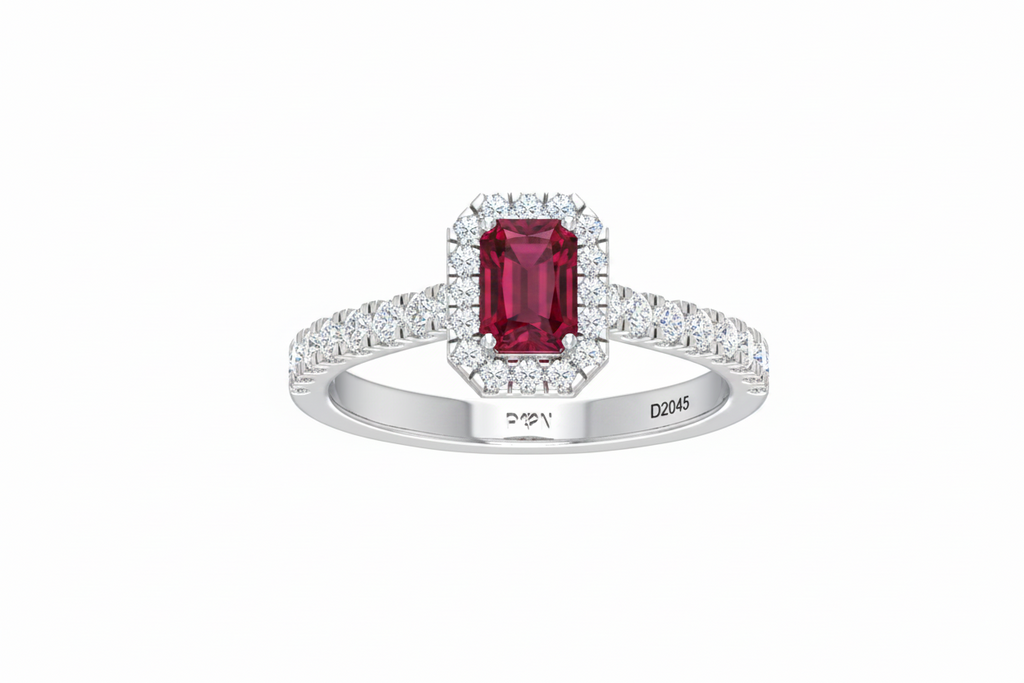 Emerald Cut Ruby With Diamonds