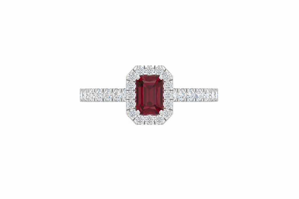 Emerald Cut Ruby With Diamonds
