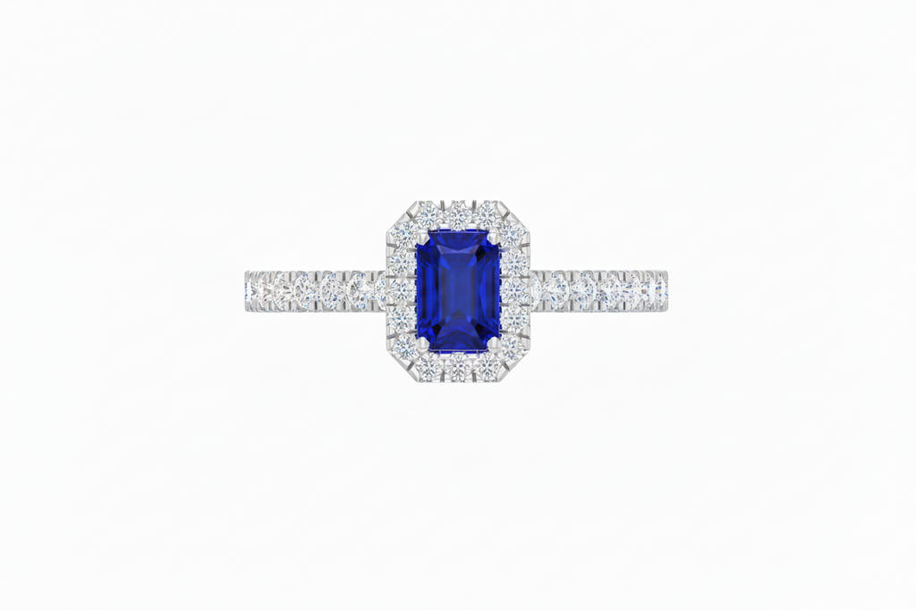 Emerald Cut Sapphire With Diamonds