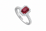 Opulent Ruby Emerald Cut Halo Diamond Crimson Precious Regal Passionate