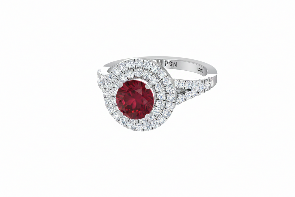 Round Cut Ruby With Double Halo