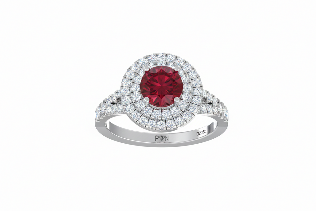 Round Cut Ruby With Double Halo