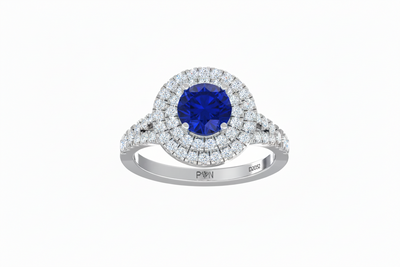 Round Cut Sapphire With Double Halo