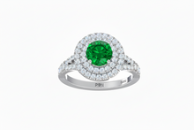 Load image into Gallery viewer, Round Cut Emerald With Double Halo