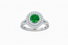 Round Cut Emerald With Double Halo