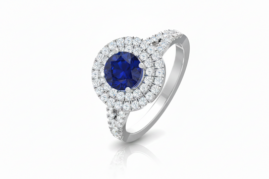 Round Cut Sapphire With Double Halo