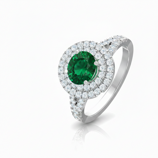 Round Cut Emerald With Double Halo