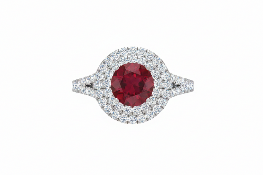 Round Cut Ruby With Double Halo