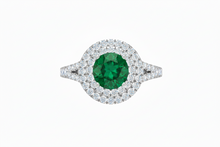 Load image into Gallery viewer, Round Cut Emerald With Double Halo