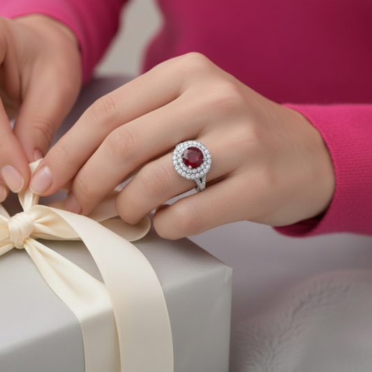 Round Cut Ruby With Double Halo