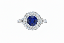 Load image into Gallery viewer, Round Cut Sapphire With Double Halo