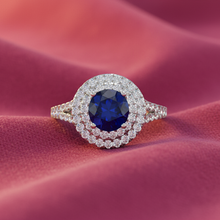 Load image into Gallery viewer, Round Cut Sapphire With Double Halo