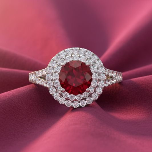 Round Cut Ruby With Double Halo