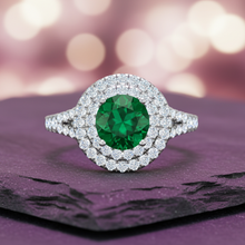 Load image into Gallery viewer, Round Cut Emerald With Double Halo