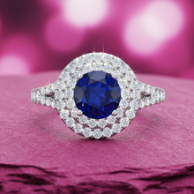 Load image into Gallery viewer, Round Cut Sapphire With Double Halo