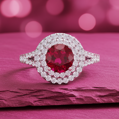 Round Cut Ruby With Double Halo