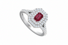 Load image into Gallery viewer, Emerald Cut Ruby With Double Halo