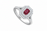 Emerald Cut Ruby With Double Halo
