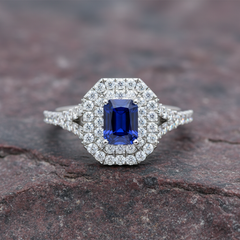 Emerald Cut Sapphire With Double Halo