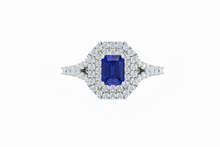 Load image into Gallery viewer, Emerald Cut Sapphire With Double Halo
