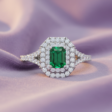 Load image into Gallery viewer, Emerald Cut Emerald With Double Halo