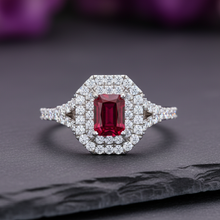 Load image into Gallery viewer, Emerald Cut Ruby With Double Halo