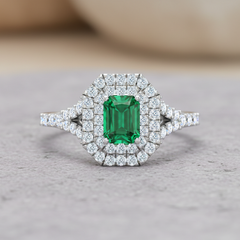 Emerald Cut Emerald With Double Halo