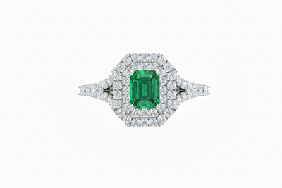 Emerald Cut Emerald With Double Halo
