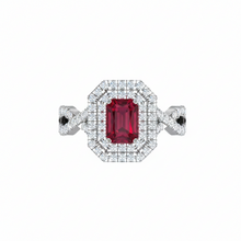 Load image into Gallery viewer, Emerald Cut Ruby One Cart With Double Halo